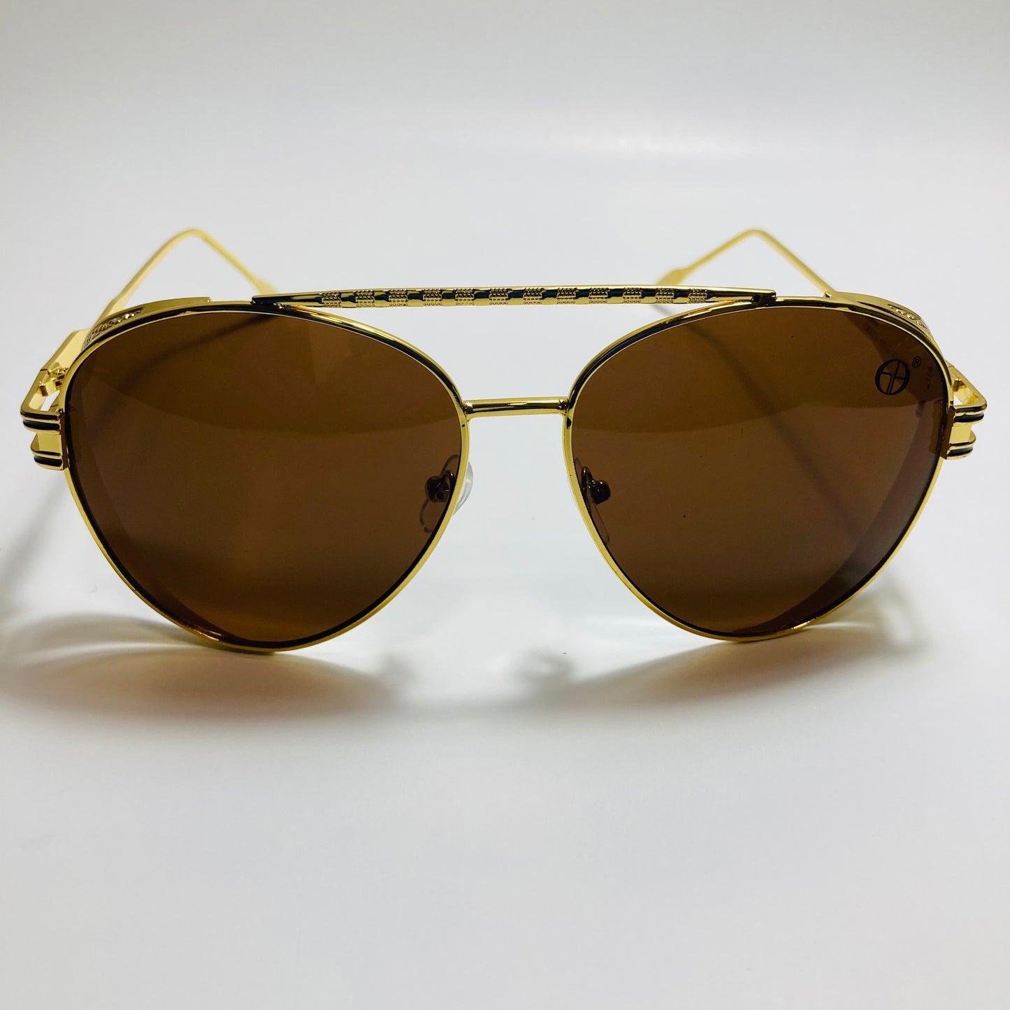 Mens and Womens metal aviator sunglasses gold with brown lenses