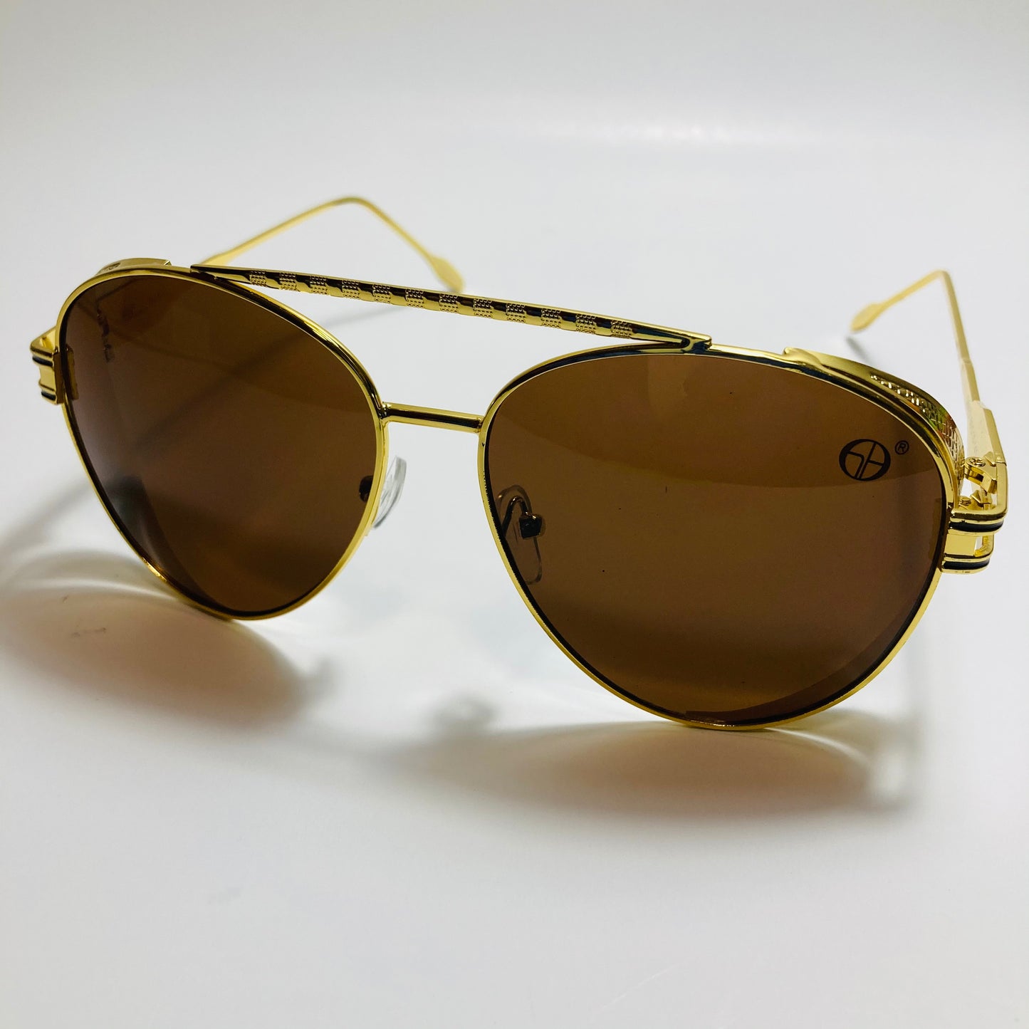 Mens and Womens metal aviator sunglasses gold with brown lenses