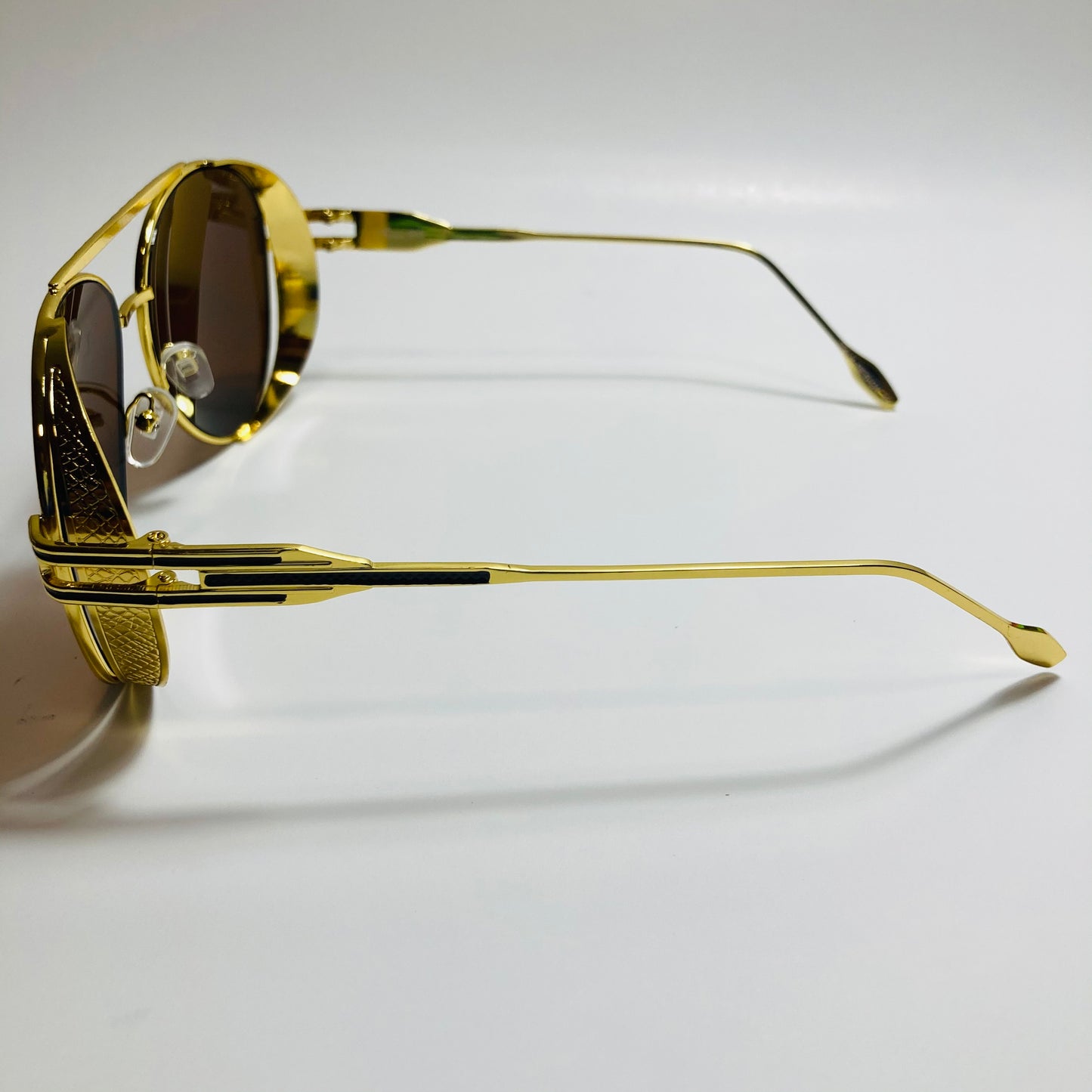 Mens and Womens metal aviator sunglasses gold with brown lenses