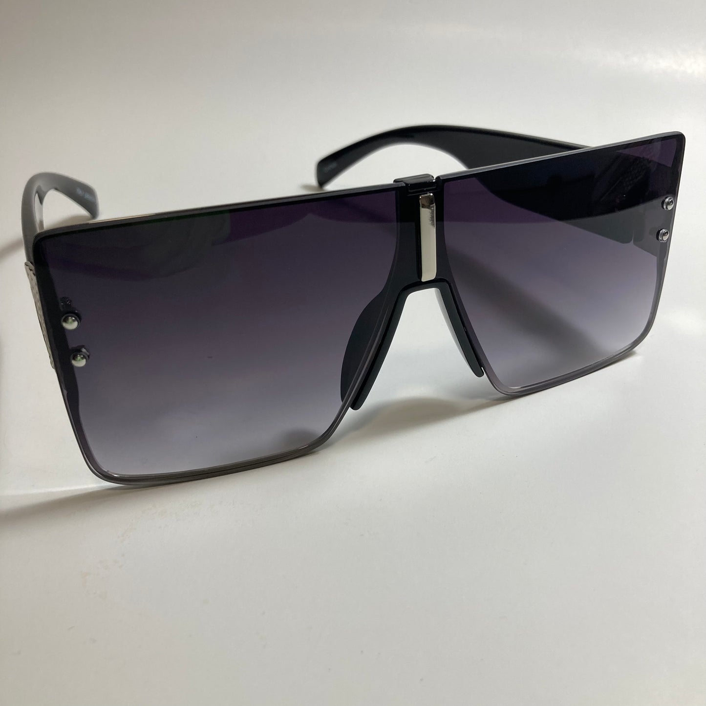 womens black and silver square shield sunglasses