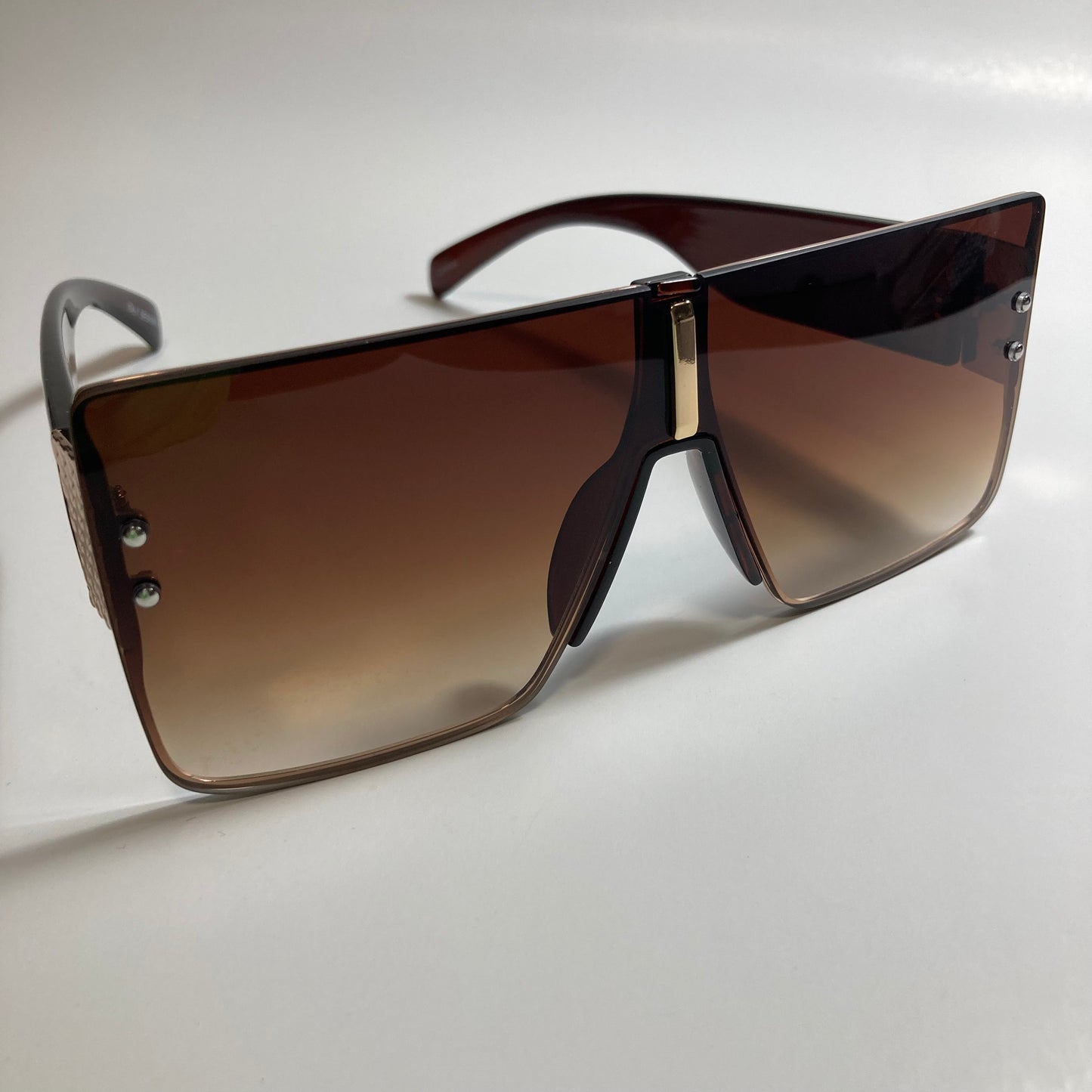 womens brown and gold square shield sunglasses