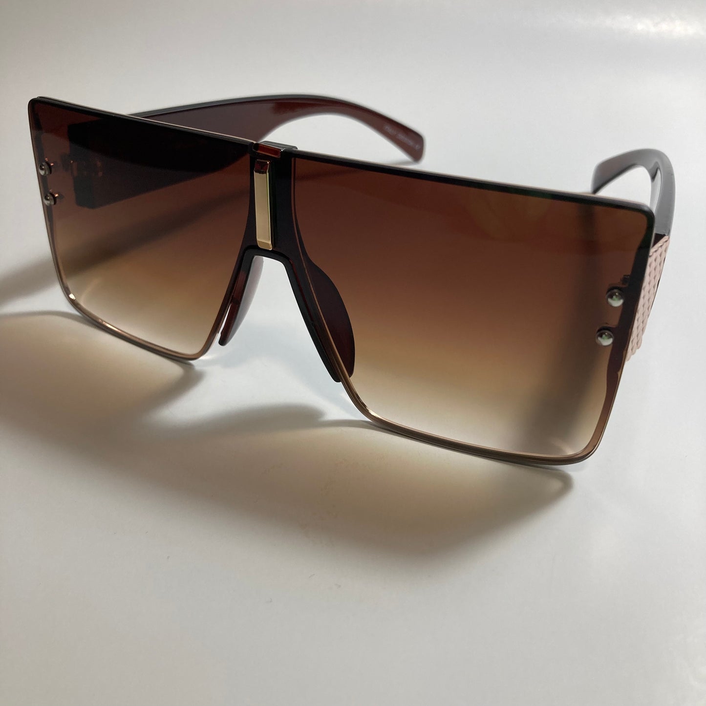 womens brown and gold square shield sunglasses