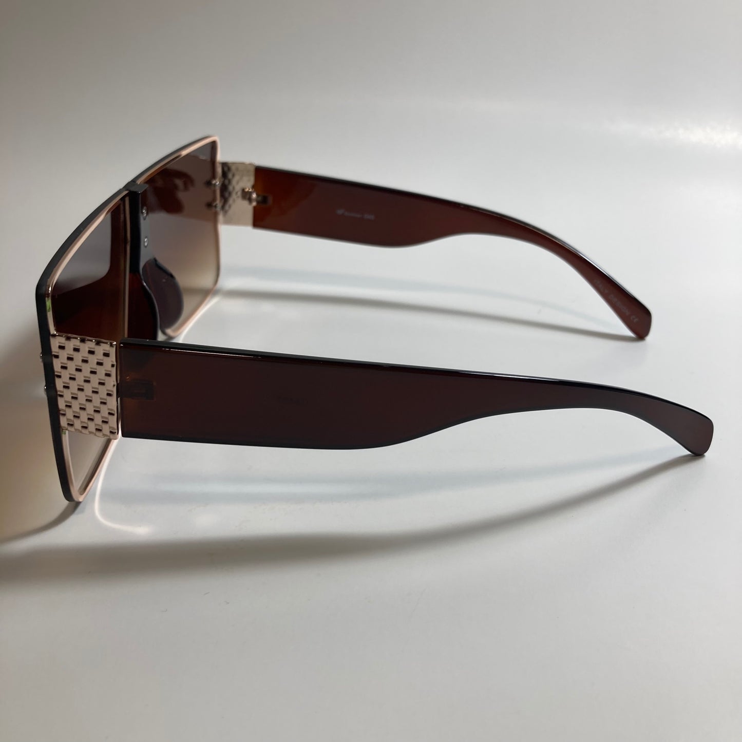 womens brown and gold square shield sunglasses