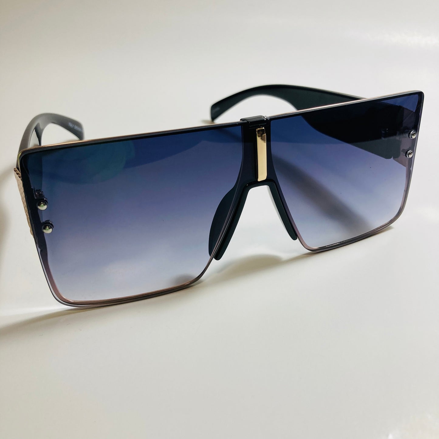 womens black and gold square shield sunglasses