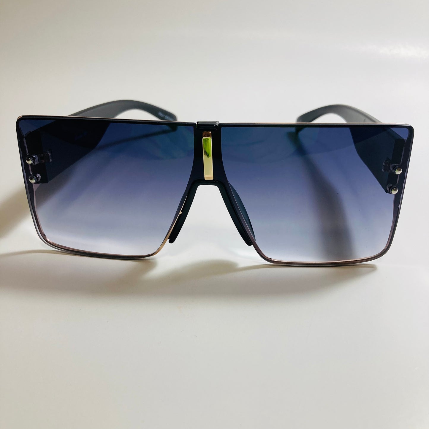 womens black and gold square shield sunglasses