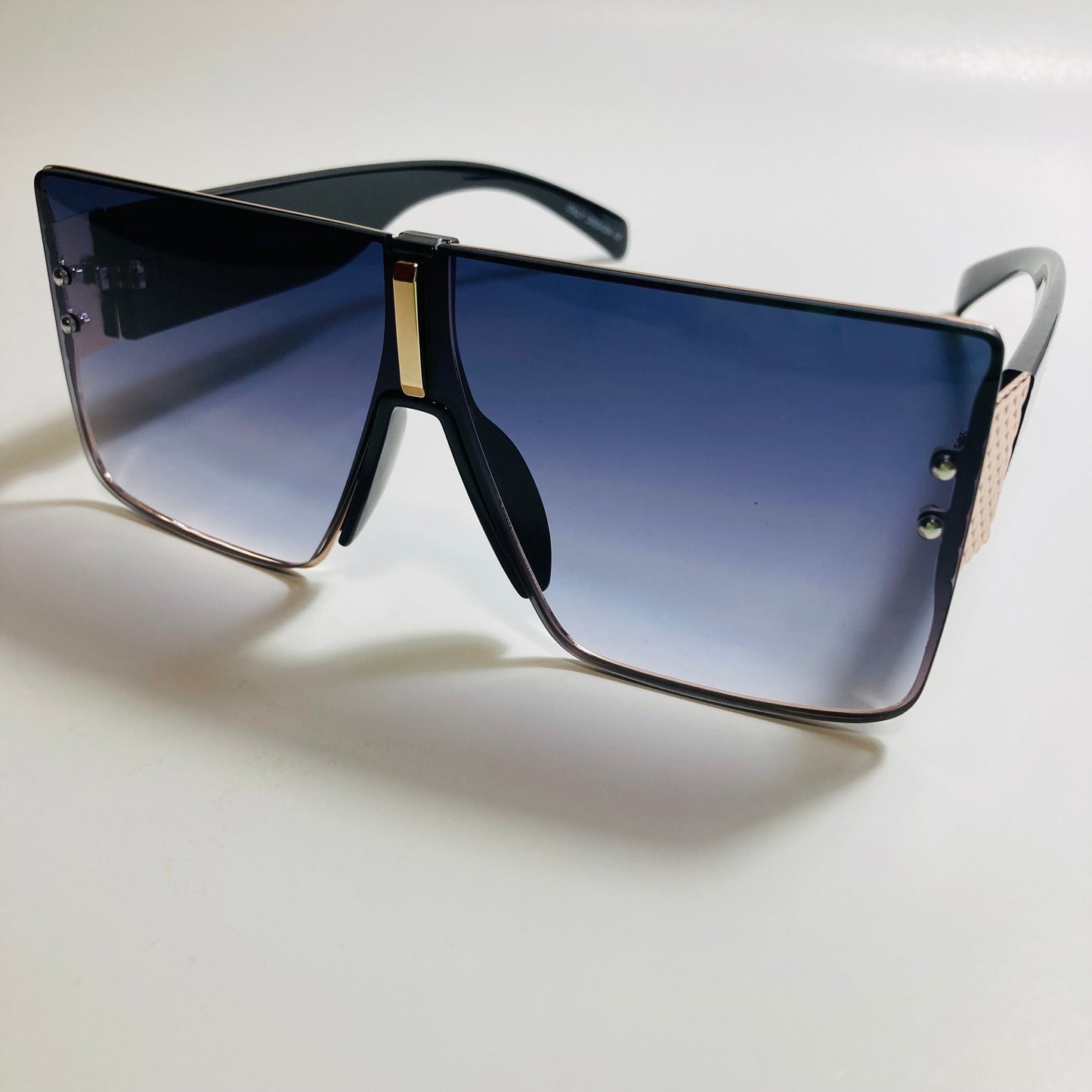 womens black and gold square shield sunglasses
