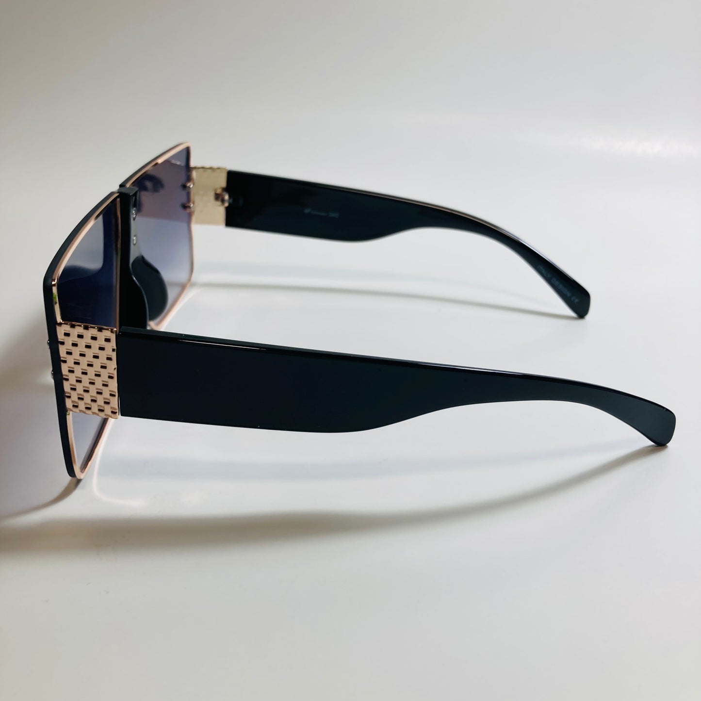 womens black and gold square shield sunglasses