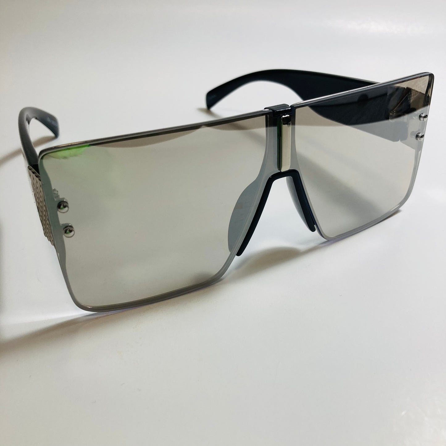 womens gray and black square shield sunglasses
