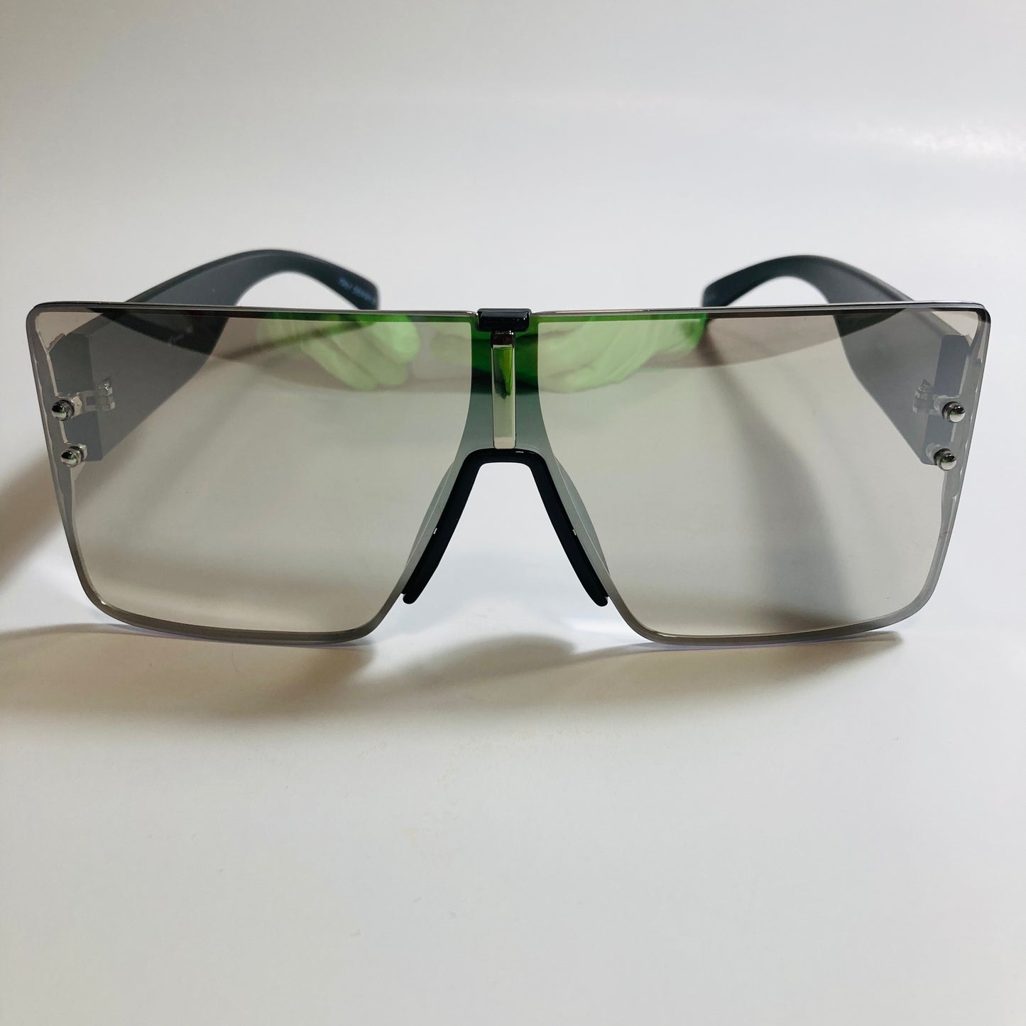 womens gray and black square shield sunglasses