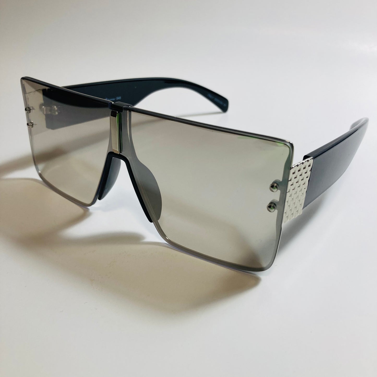 womens gray and black square shield sunglasses