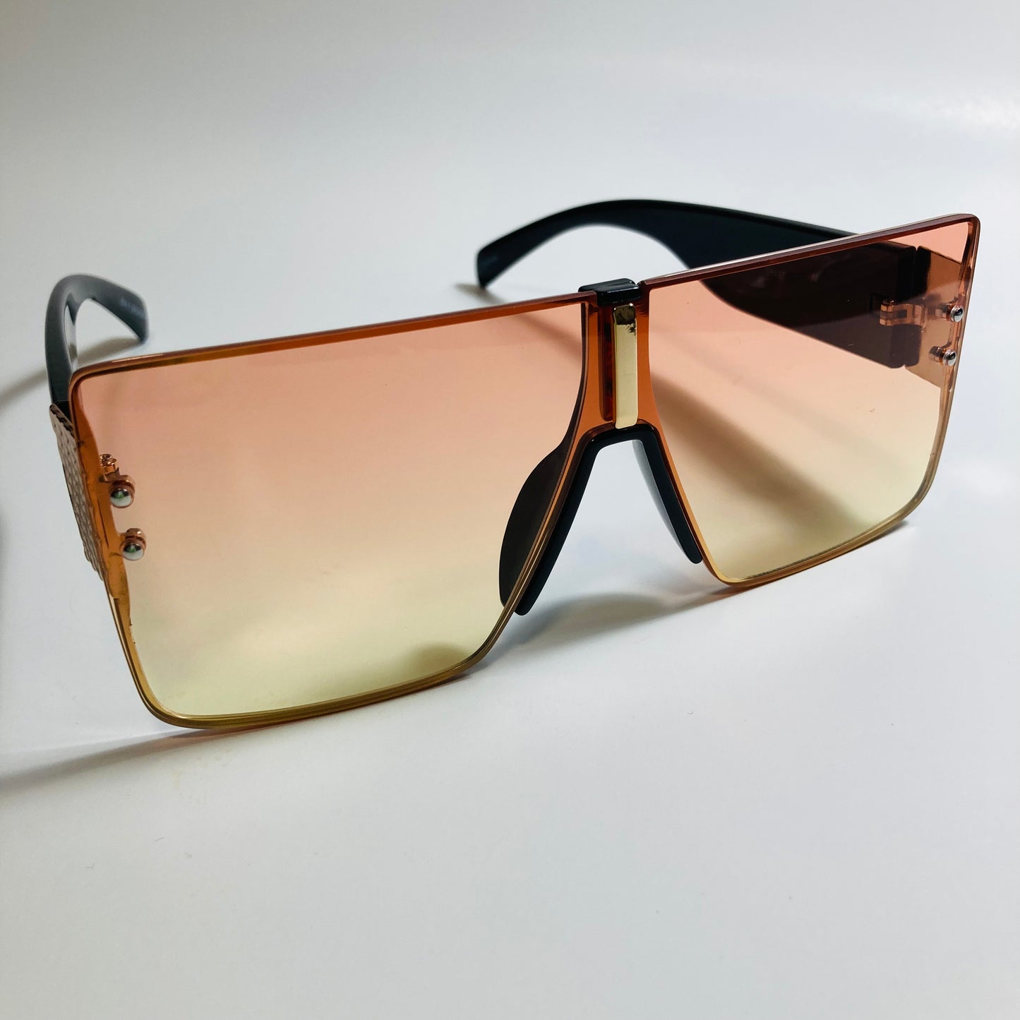 womens black orange and yellow square shield sunglasses