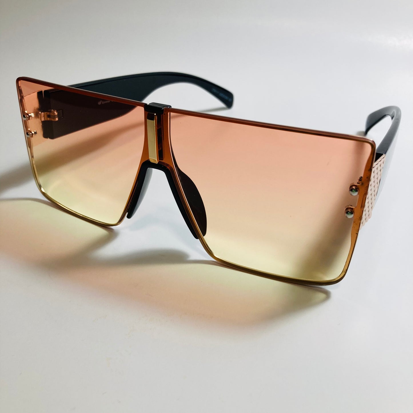 womens black orange and yellow square shield sunglasses