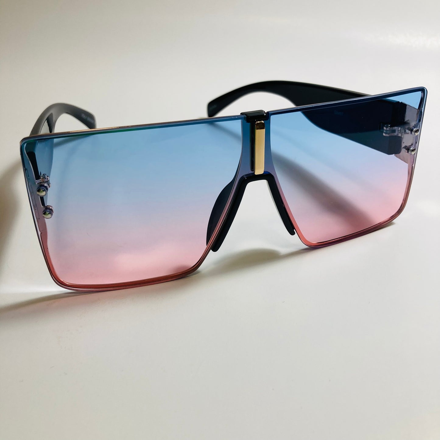 womens pink blue and black square shield sunglasses