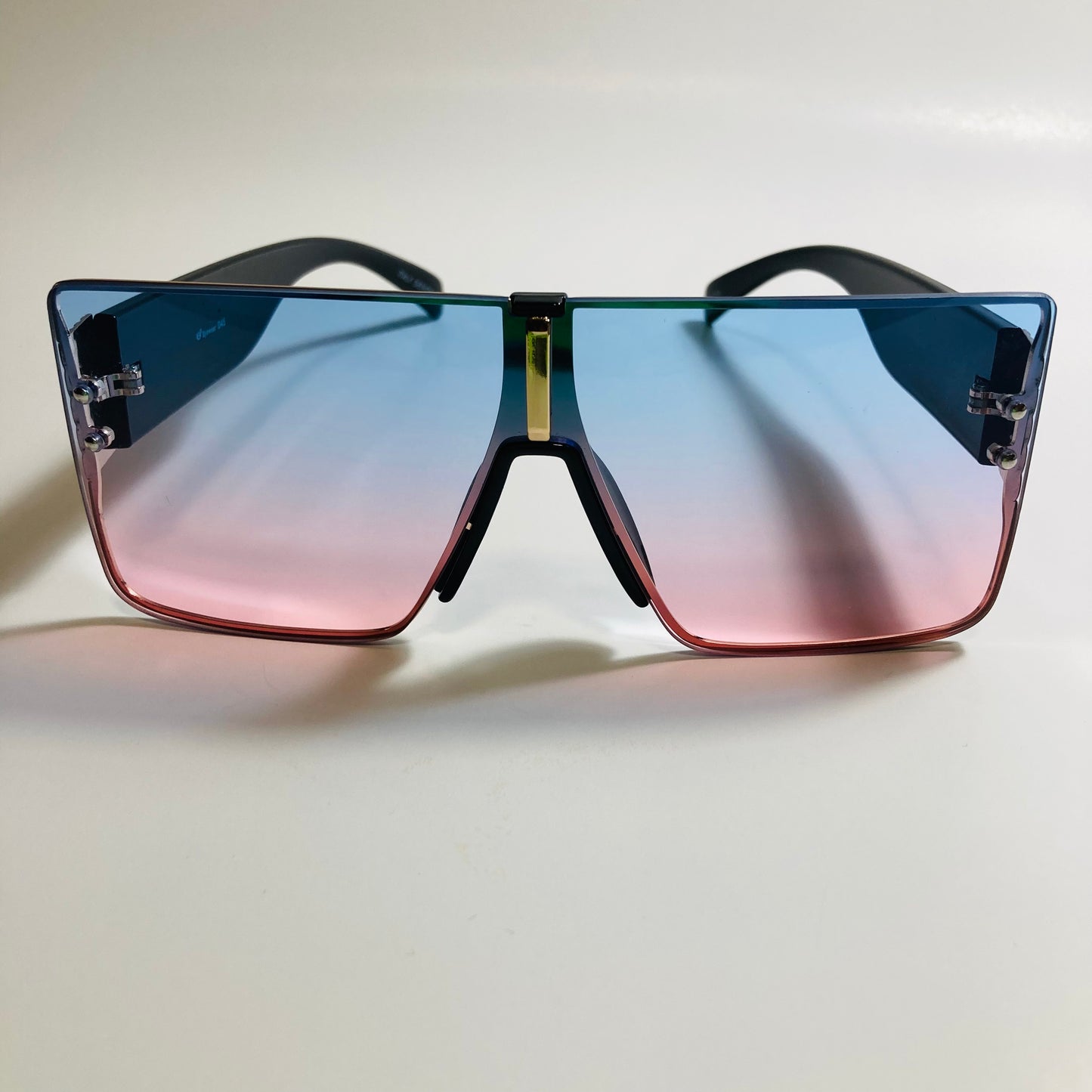 womens pink blue and black square shield sunglasses