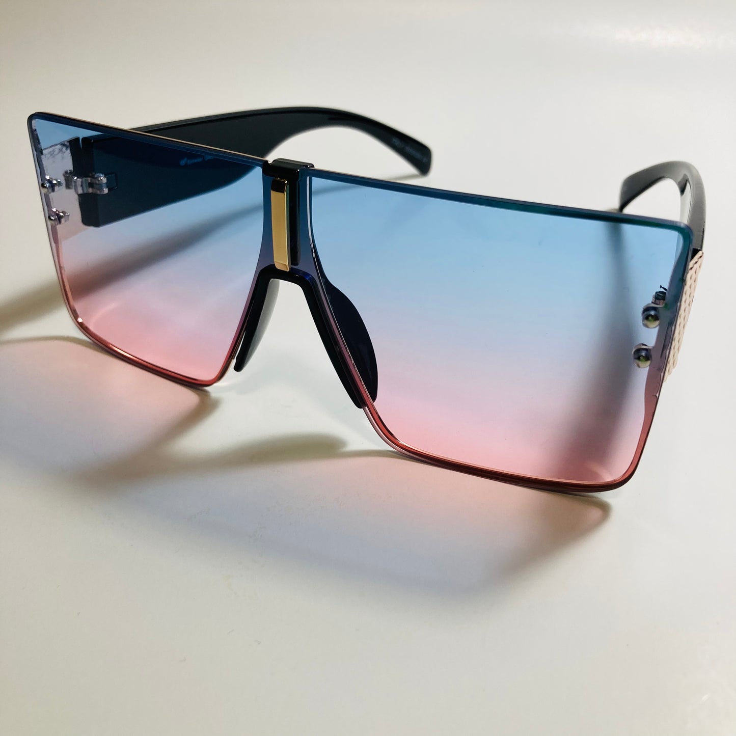 womens pink blue and black square shield sunglasses