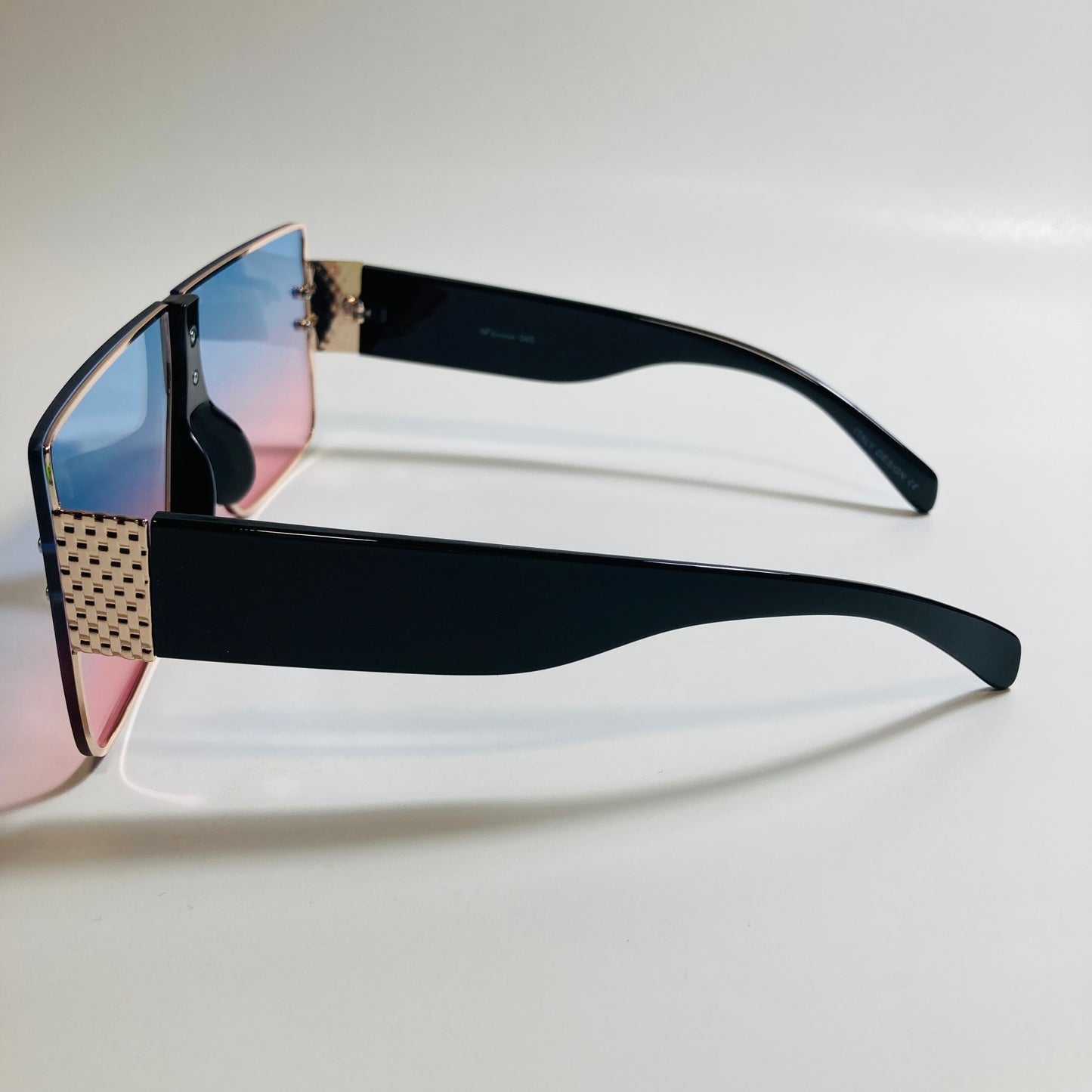 womens pink blue and black square shield sunglasses