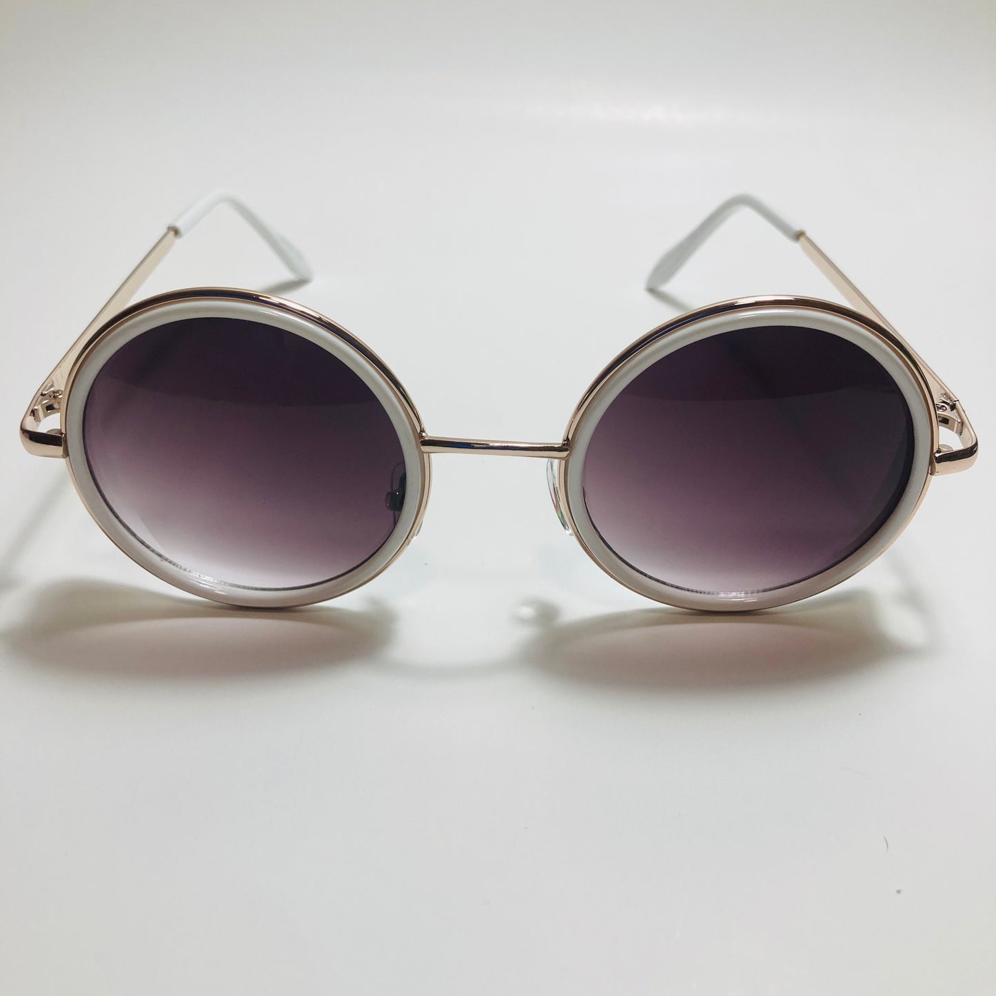 mens and womens white gold and black round side shield sunglasses