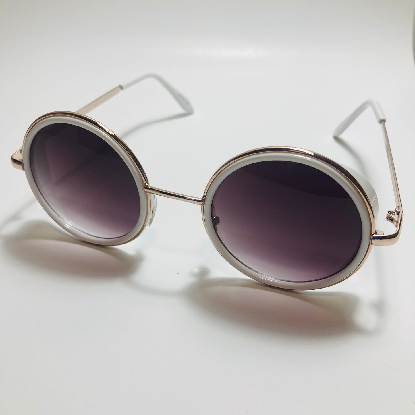 mens and womens white gold and black round side shield sunglasses