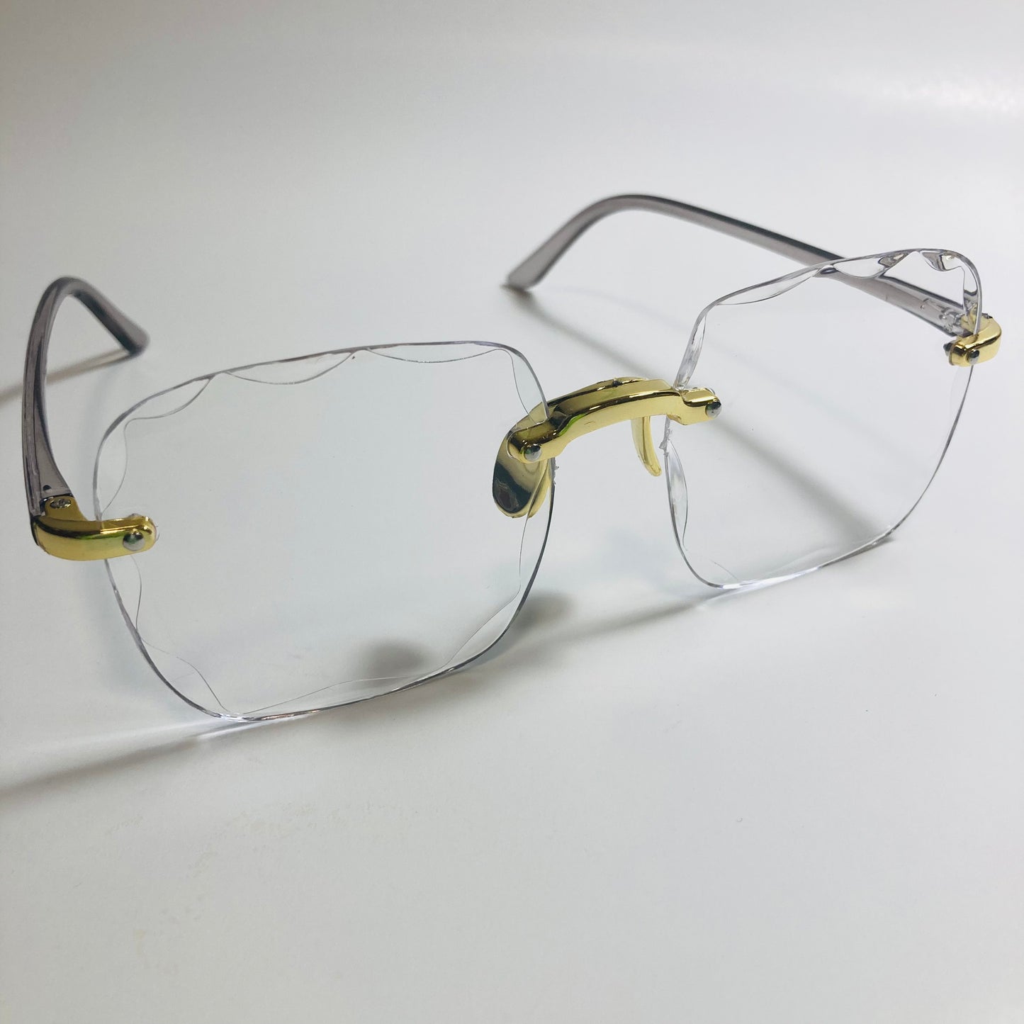 womens rimless gold square oversize sunglasses with clear lenses