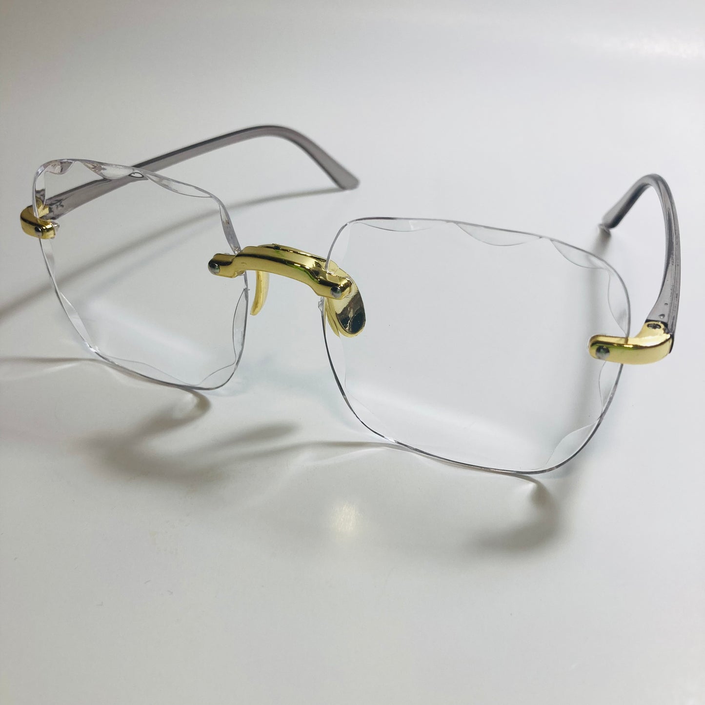 womens rimless gold square oversize sunglasses with clear lenses