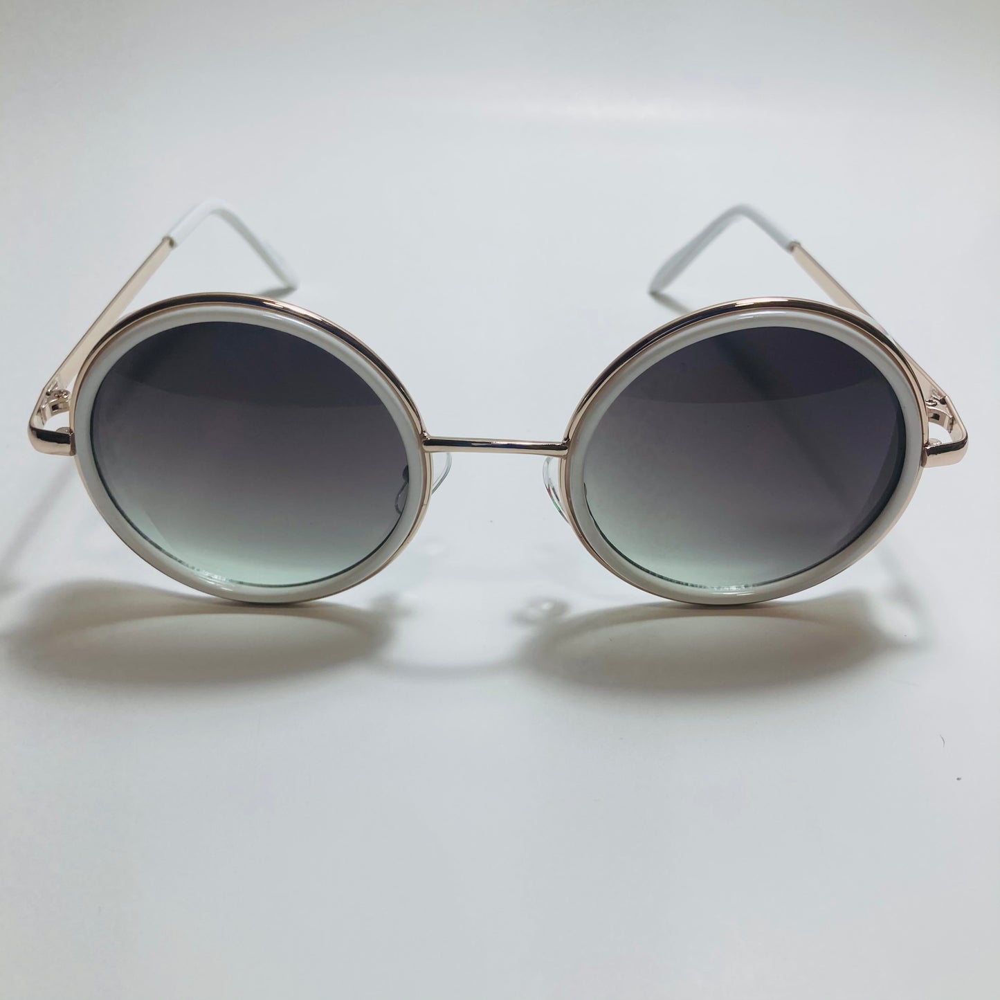 mens and womens white gold and black round side shield sunglasses
