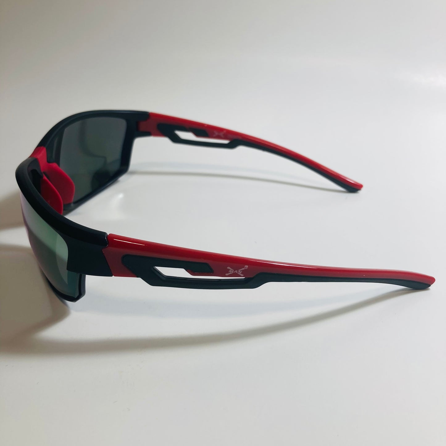 black, red, and yellow wrap around sunglasses