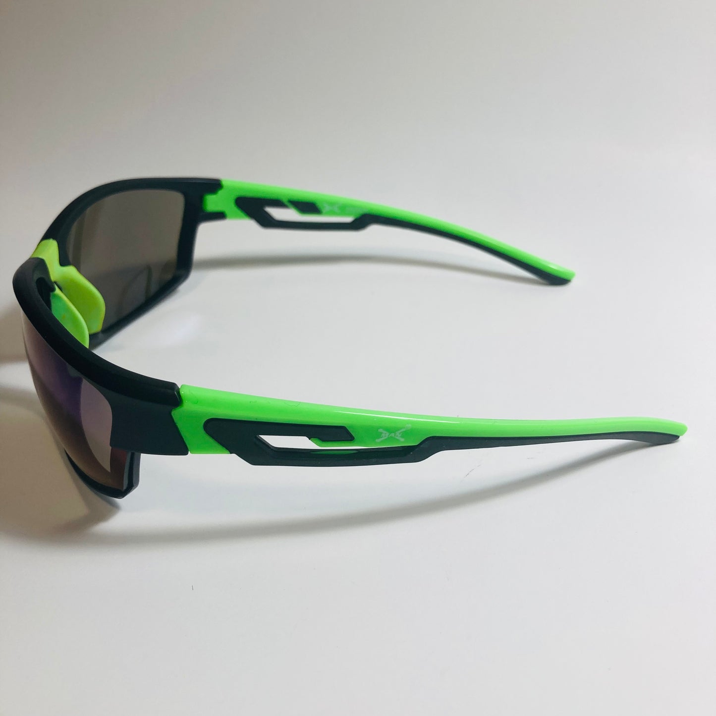 black, green, and blue wrap around sunglasses