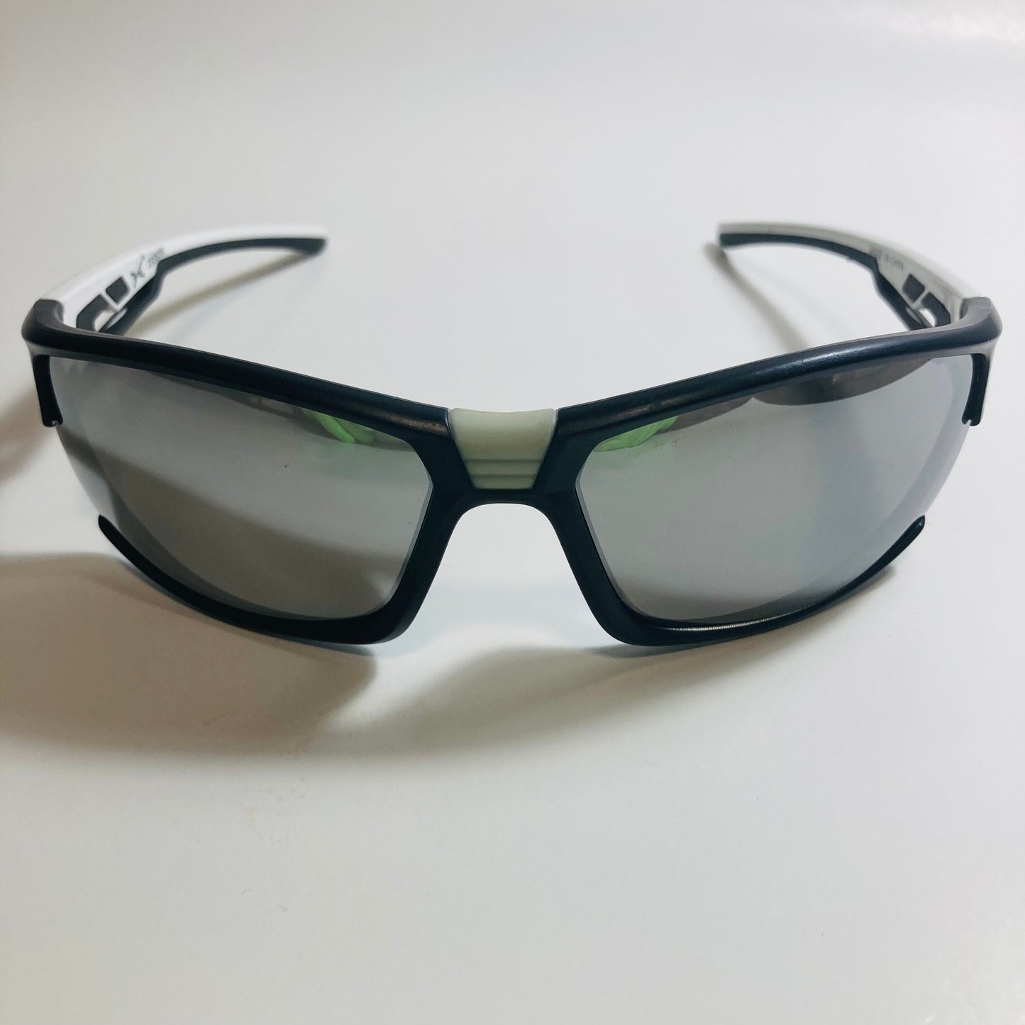 black and silver wrap around sunglasses