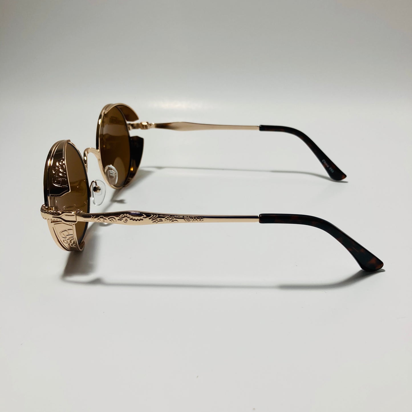 men and women brown and gold round steampunk sunglasses