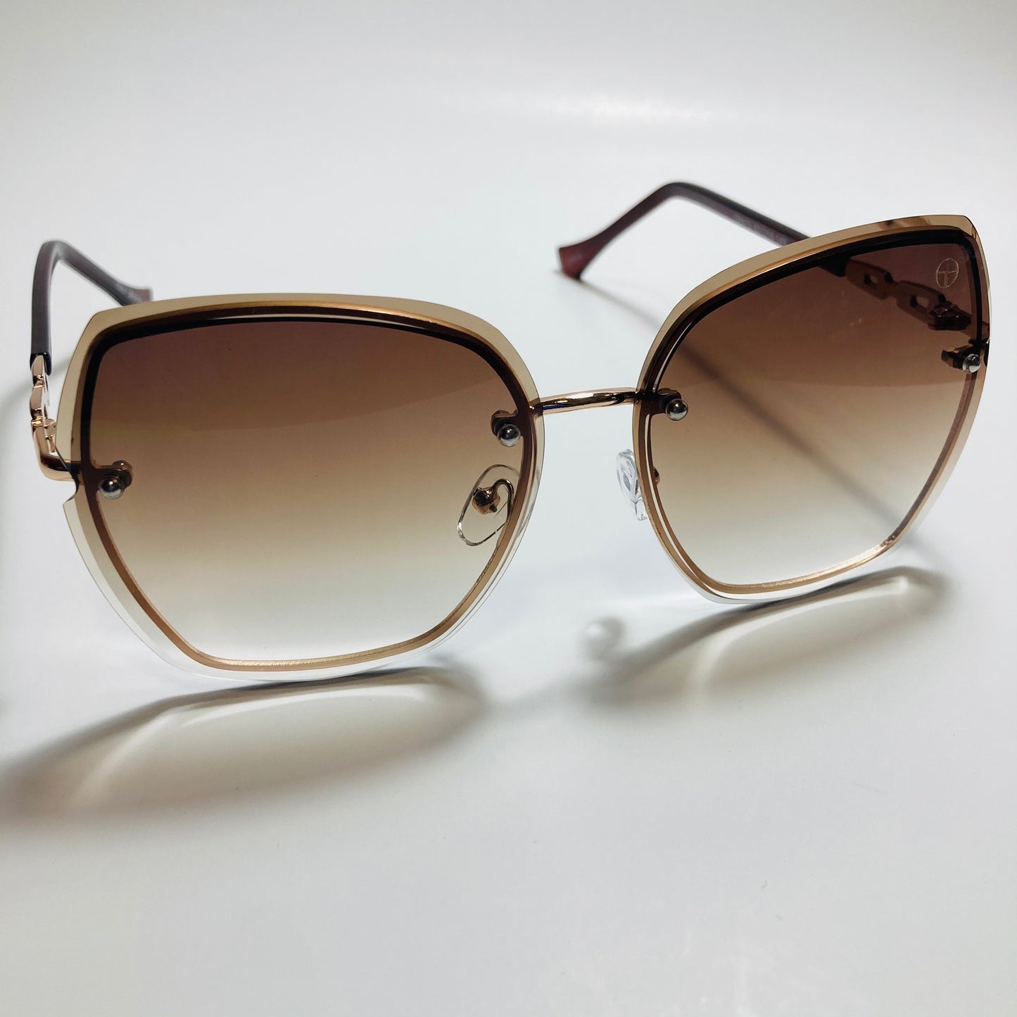 womens brown rimless oversize sunglasses