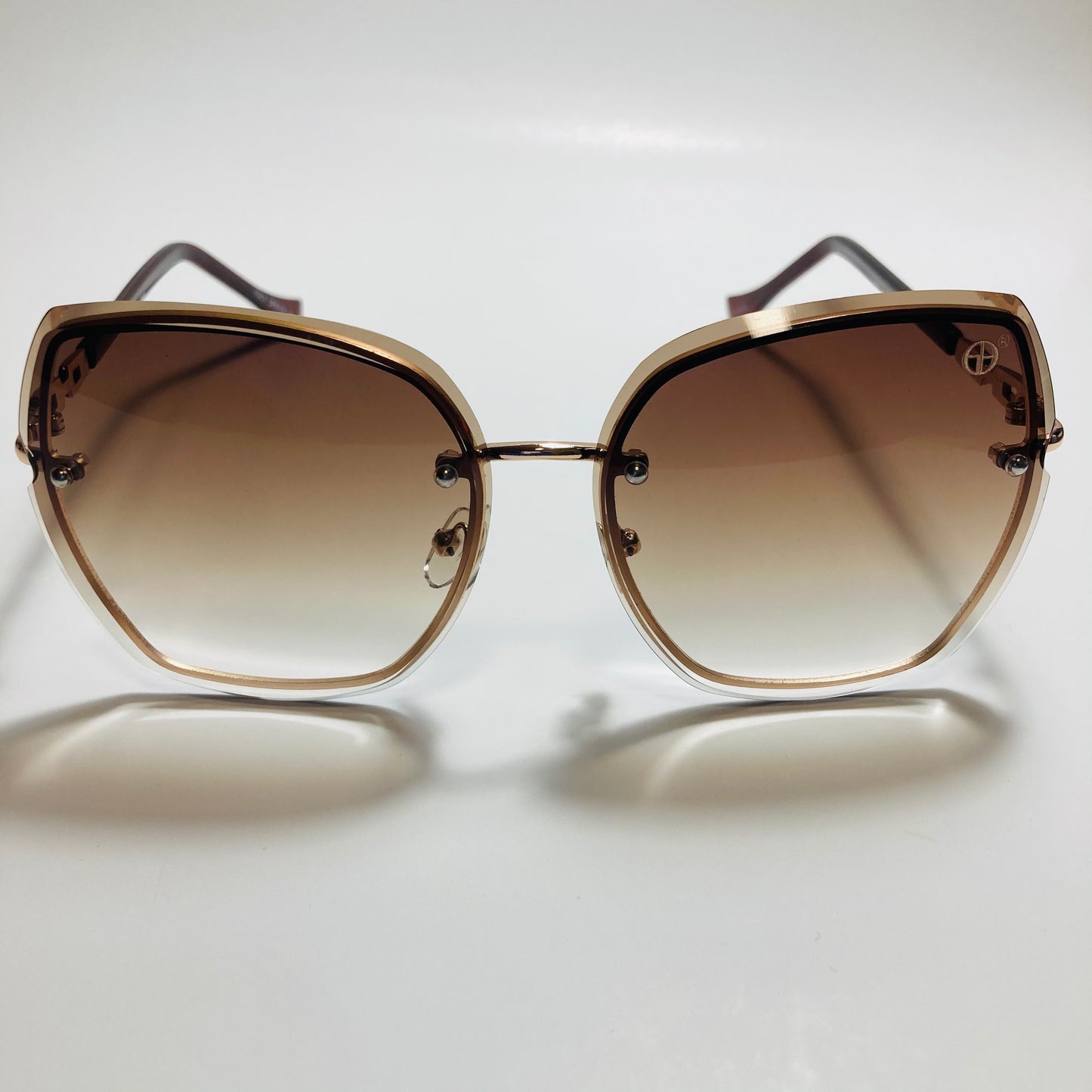 womens brown rimless oversize sunglasses