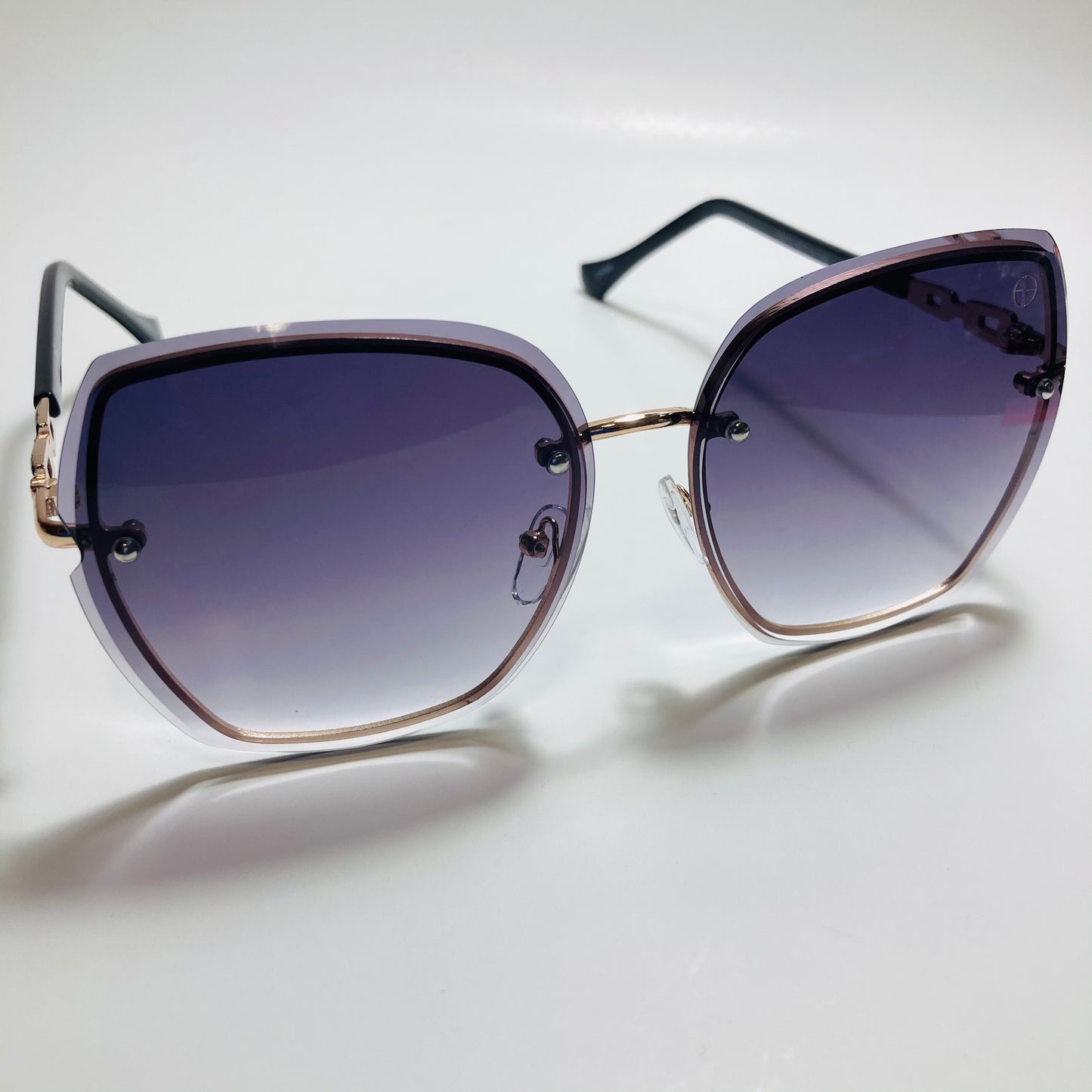 womens black rimless oversize sunglasses