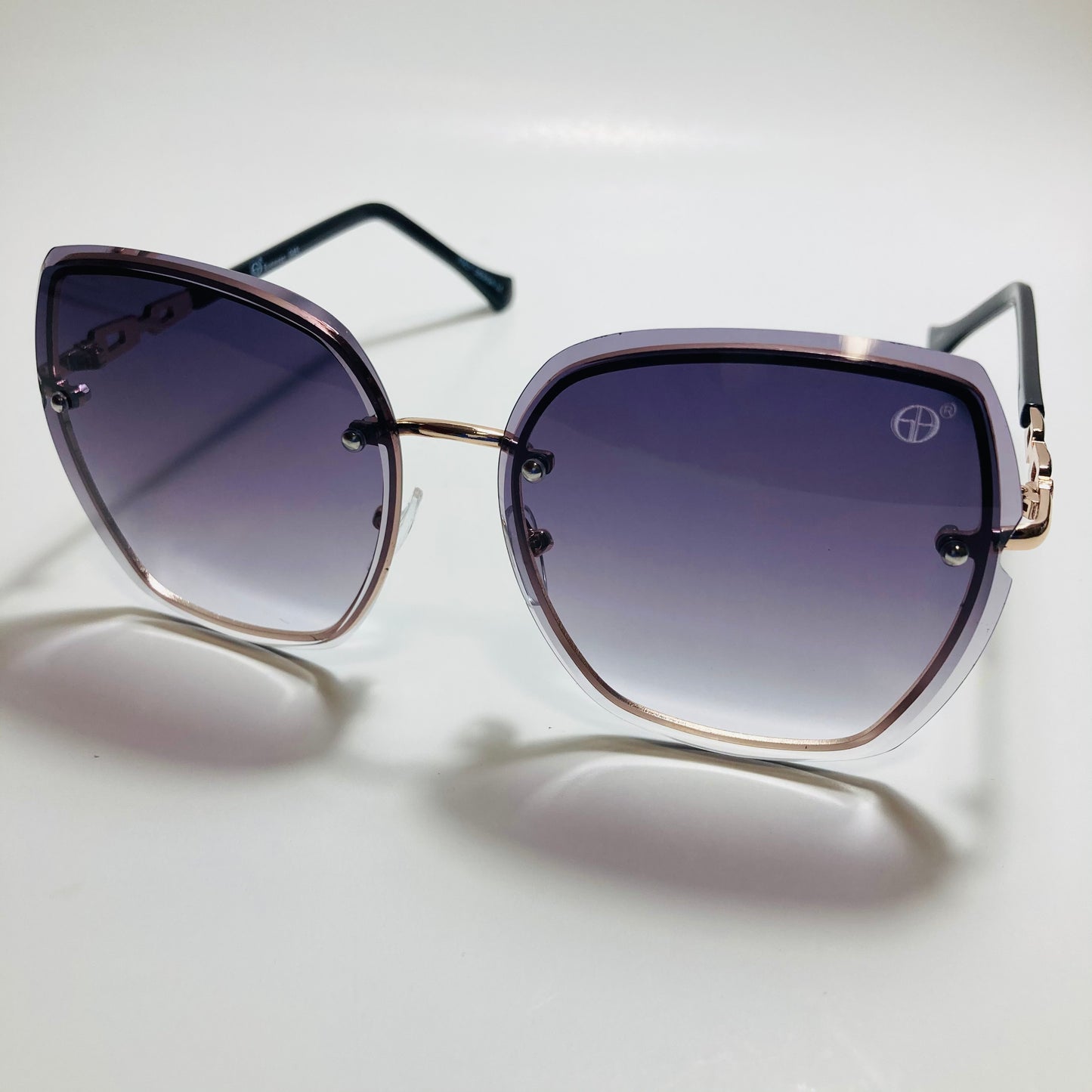 womens black rimless oversize sunglasses