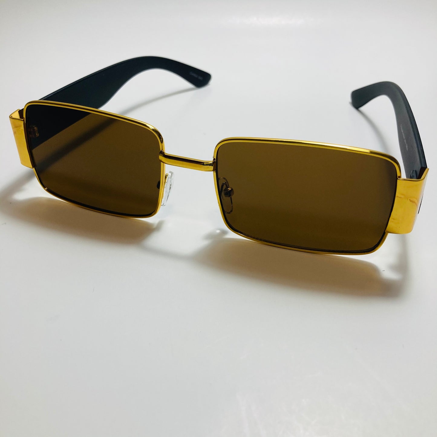 mens and womens brown and gold square sunglasses