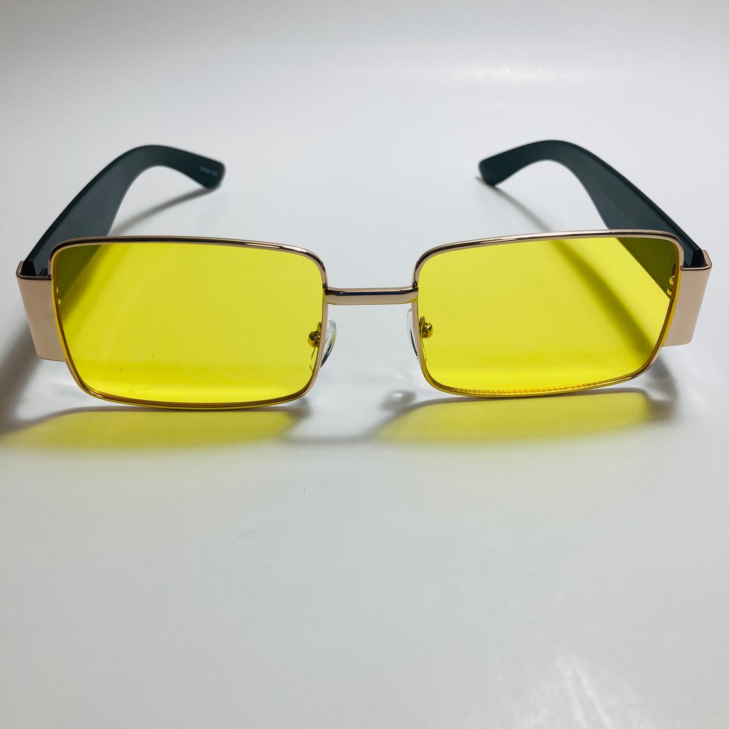 mens and womens yellow black and gold square sunglasses