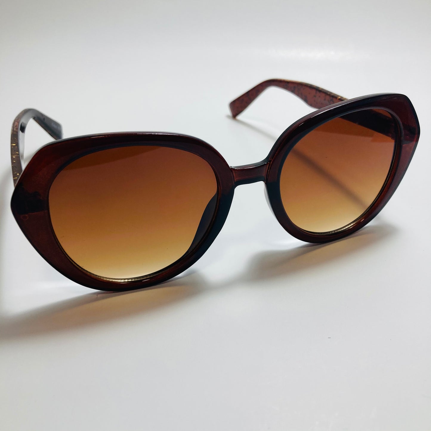 womens brown round glitter sunglasses