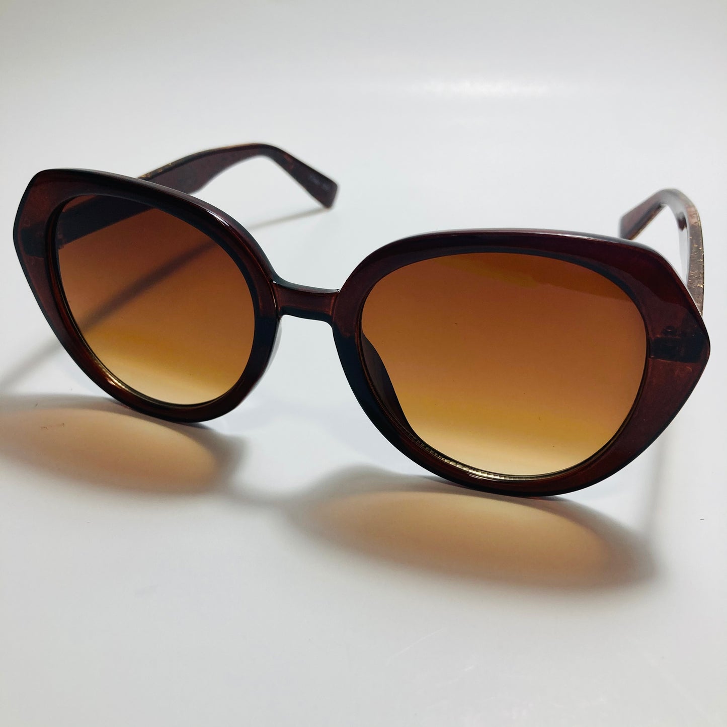 womens brown round glitter sunglasses