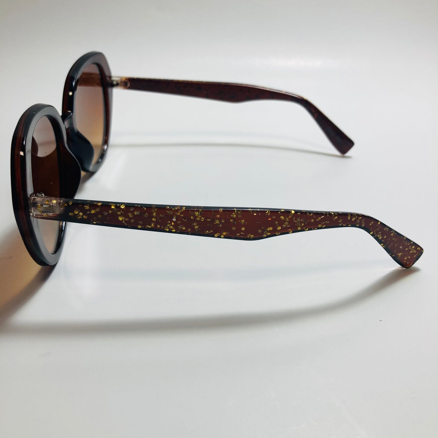 womens brown round glitter sunglasses