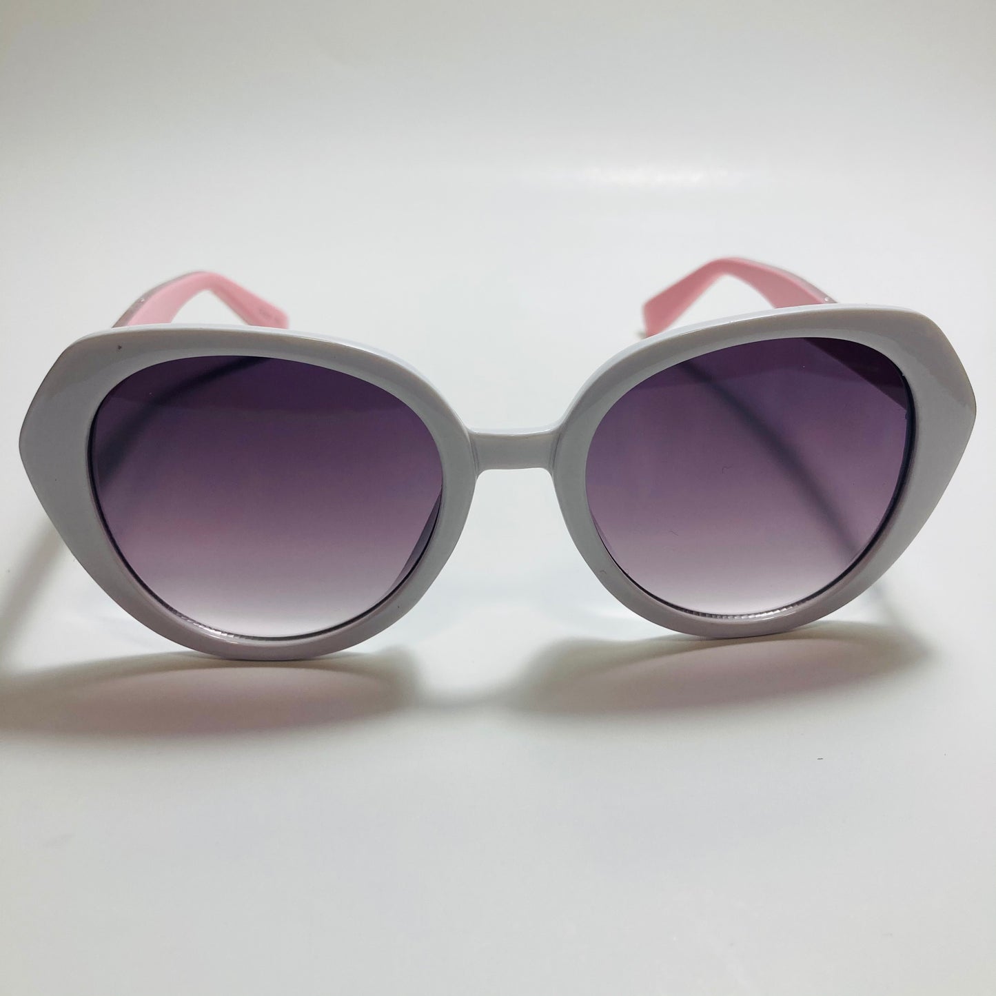 womens white pink and gray round glitter sunglasses