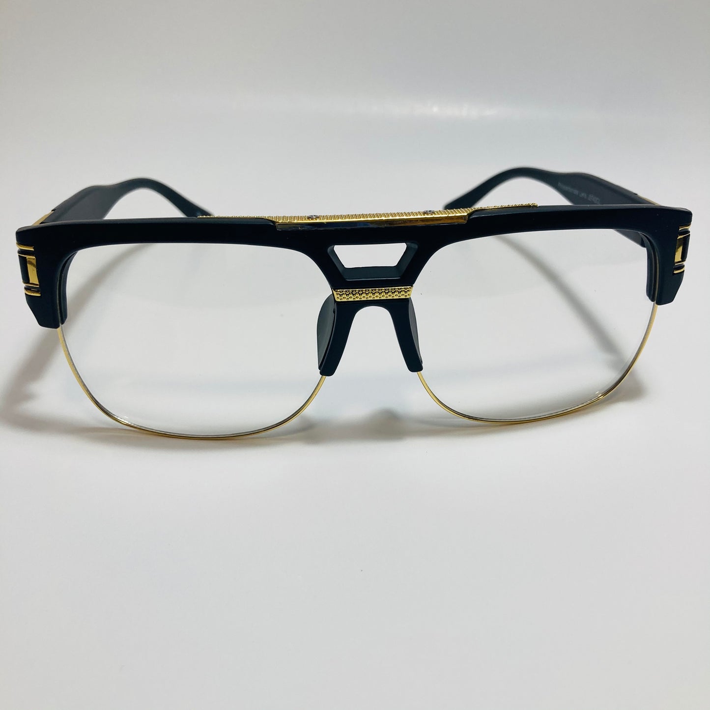 matte black and gold glasses