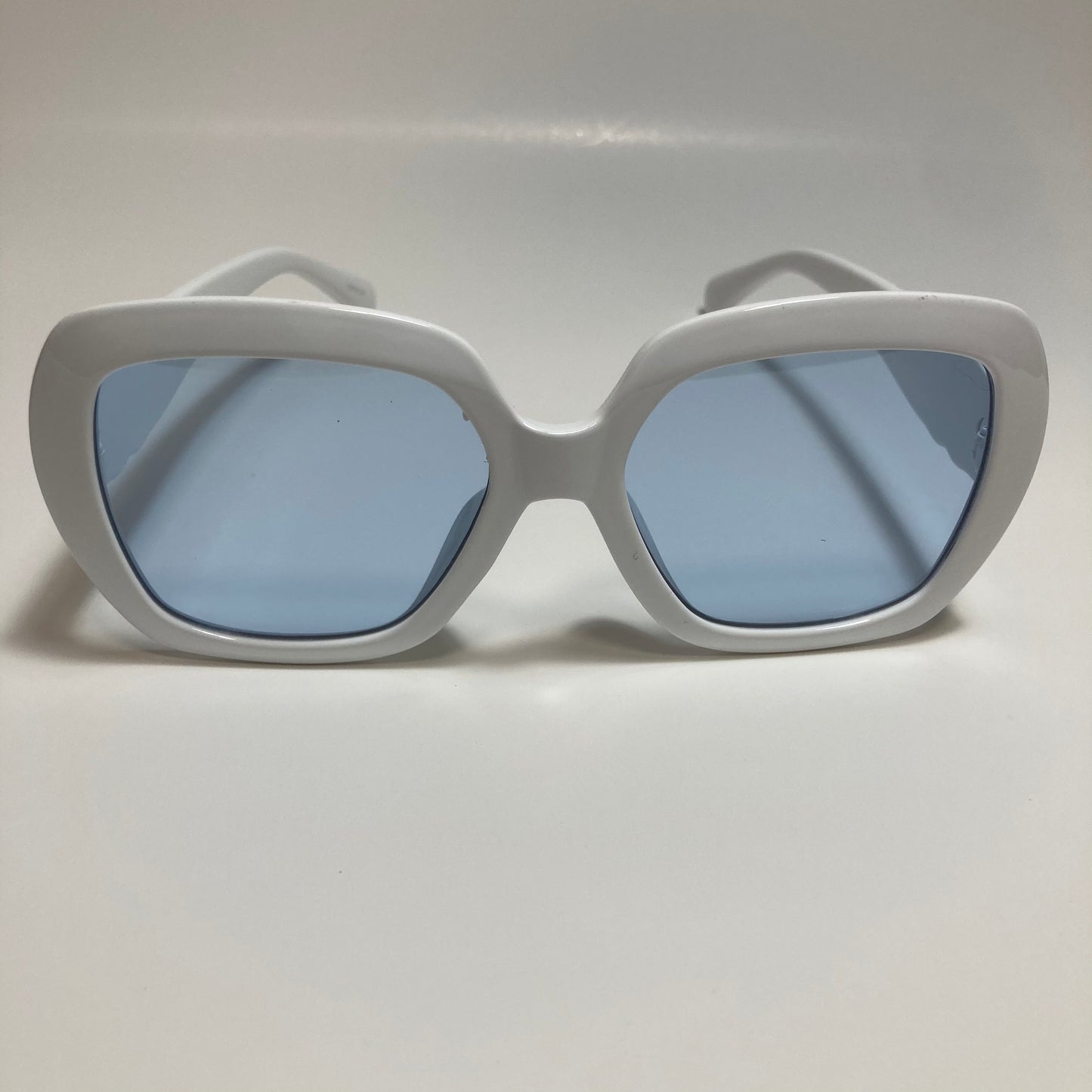 womens white and blue oversize round sunglasses