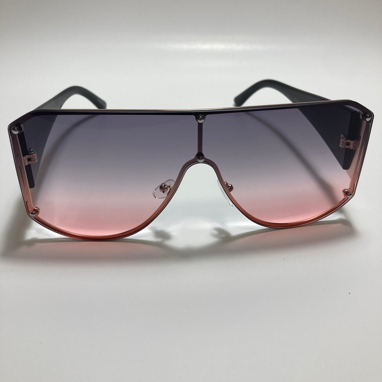 purple pink and gold shield sunglasses