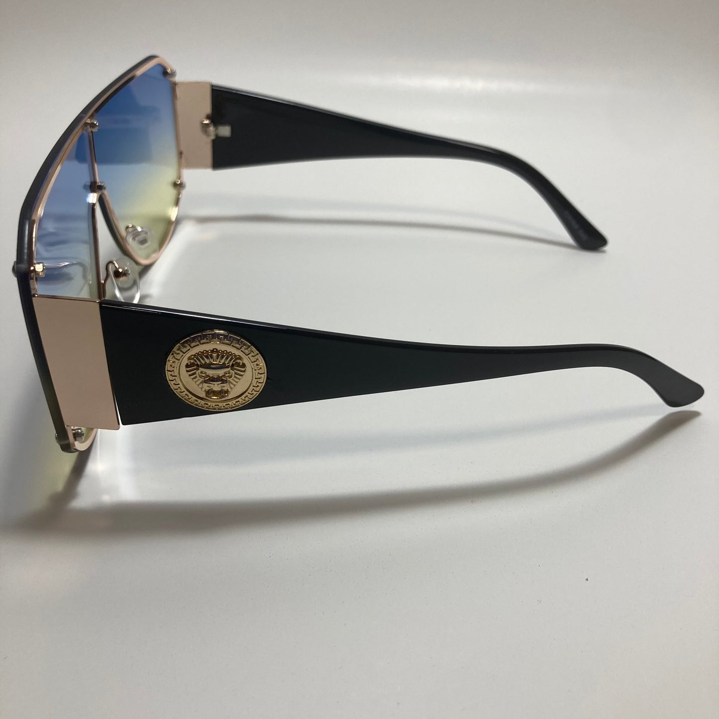black yellow and blue shield sunglasses