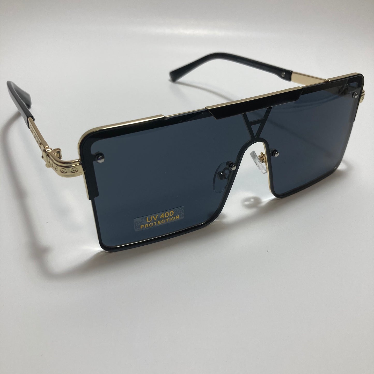 womens gold square oversize sunglasses with black lenses