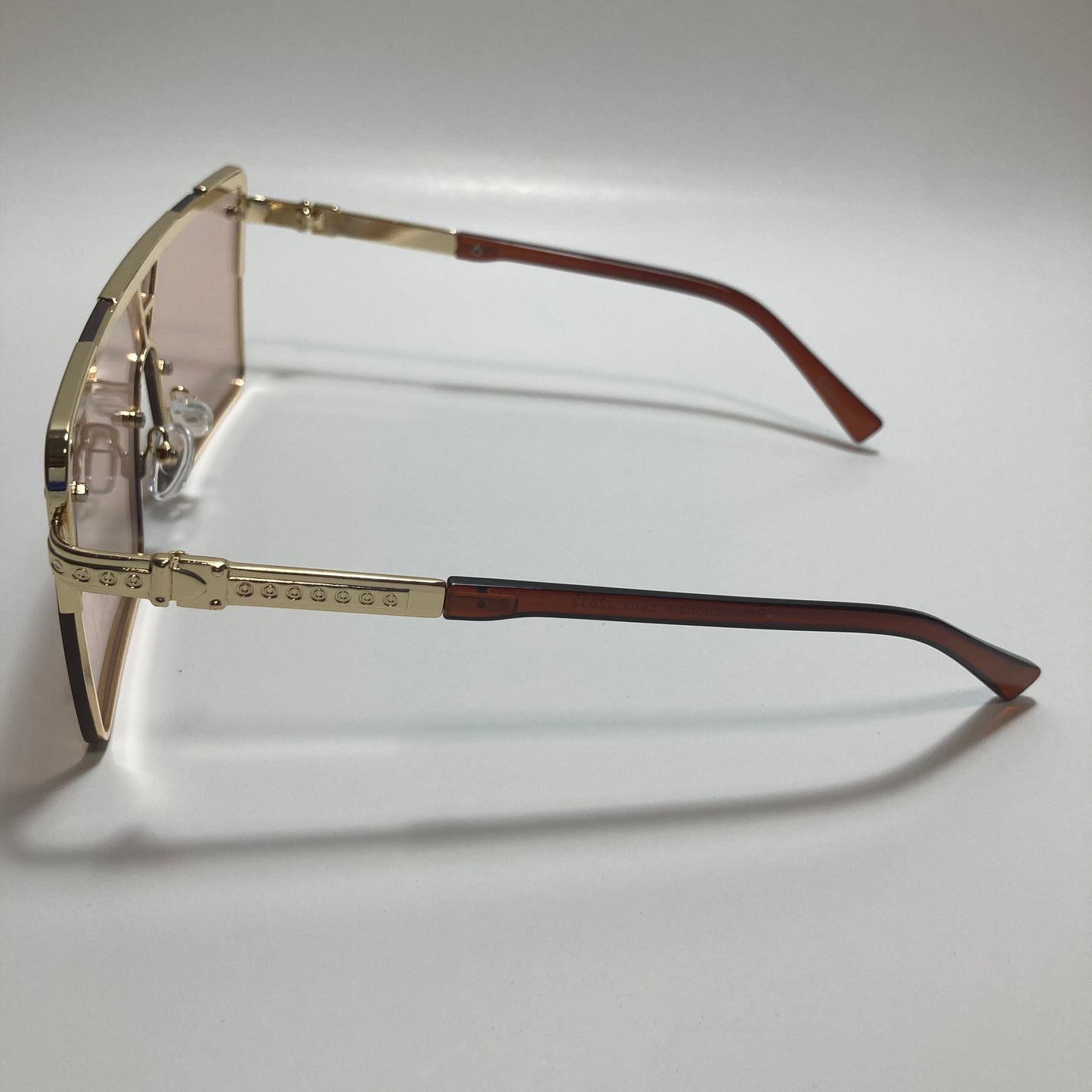 womens gold square oversize sunglasses with pink lenses