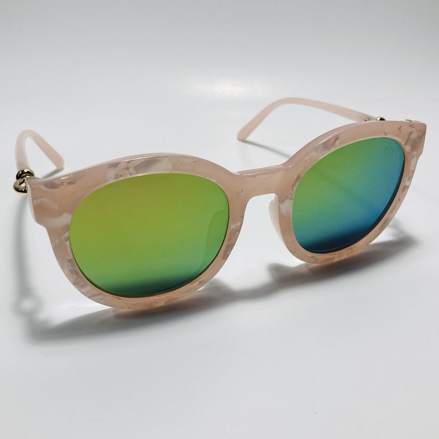 womens pink sunglasses with mirrored green lenses