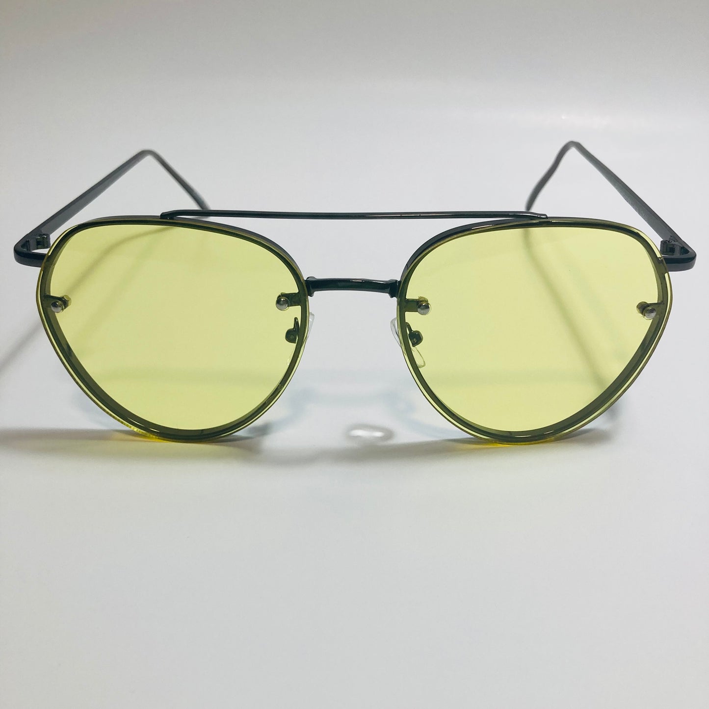 Womens and Mens Black Aviator sunglasses with yellow lenses