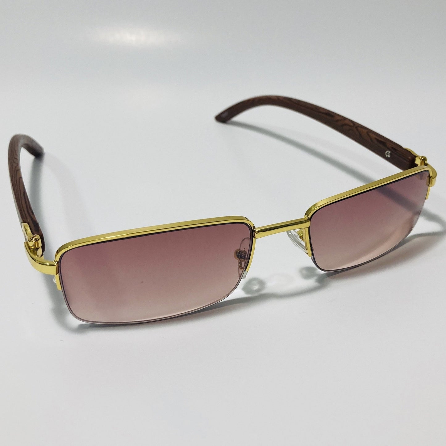 gold and brown Mens and womens metal square sunglasses half rim