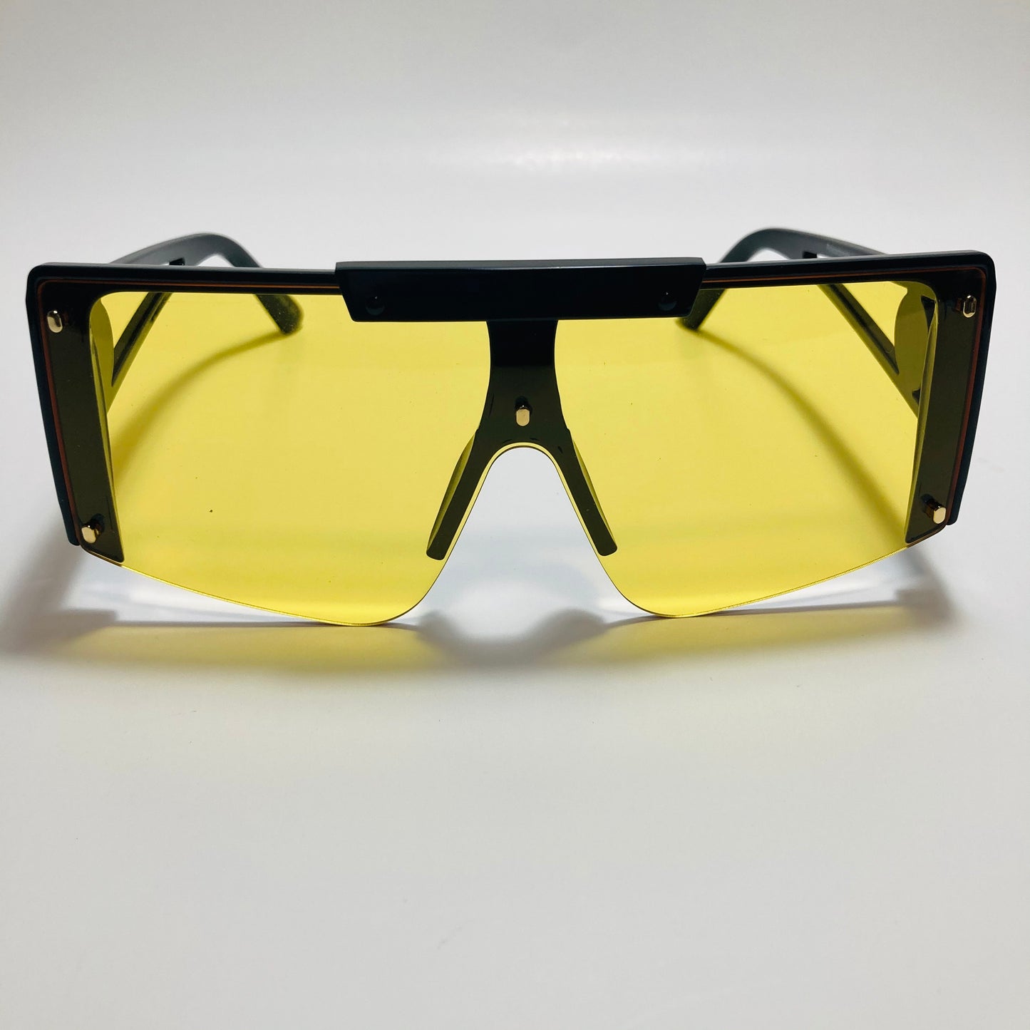 womens black and yellow oversize shield sunglasses