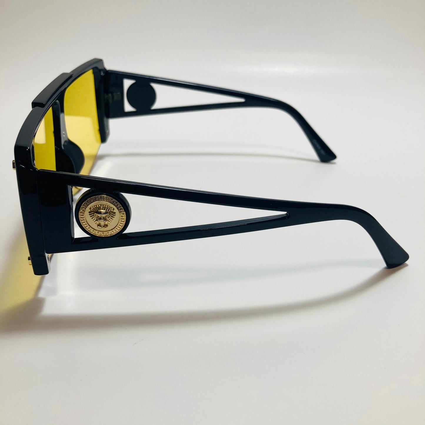 womens black and yellow oversize shield sunglasses